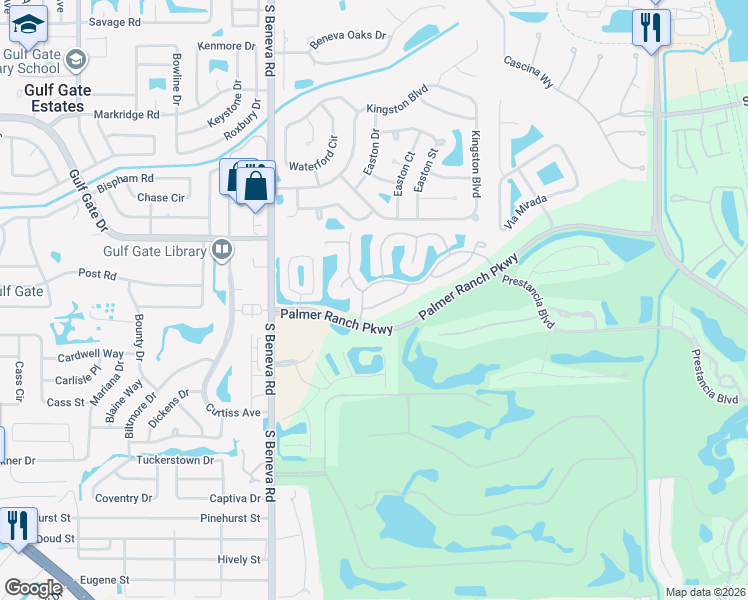 map of restaurants, bars, coffee shops, grocery stores, and more near 3801 Amapola Lane in Sarasota