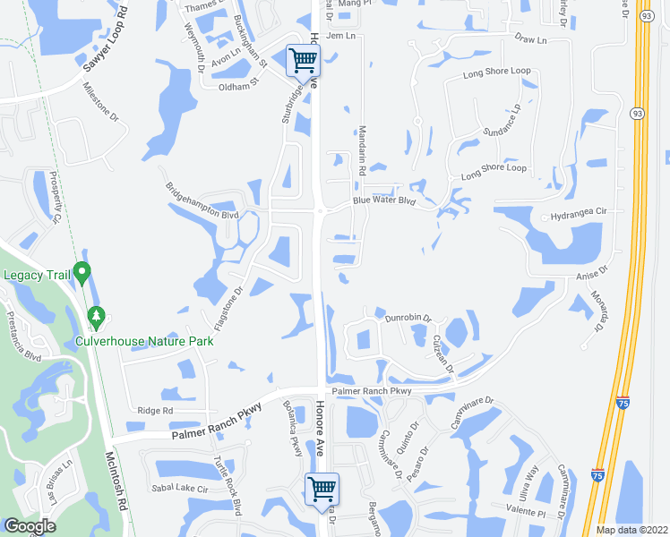 map of restaurants, bars, coffee shops, grocery stores, and more near 7122 Mandarin Road in Sarasota
