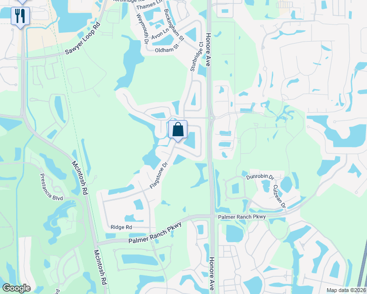 map of restaurants, bars, coffee shops, grocery stores, and more near 5261 Highbury Circle in Sarasota