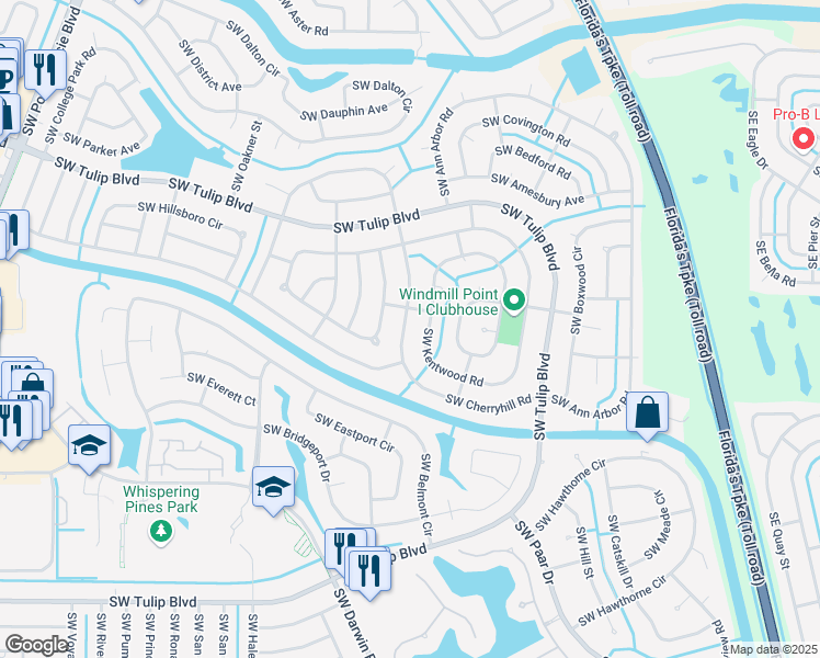 map of restaurants, bars, coffee shops, grocery stores, and more near 325 Southwest Cherryhill Road in Port St. Lucie