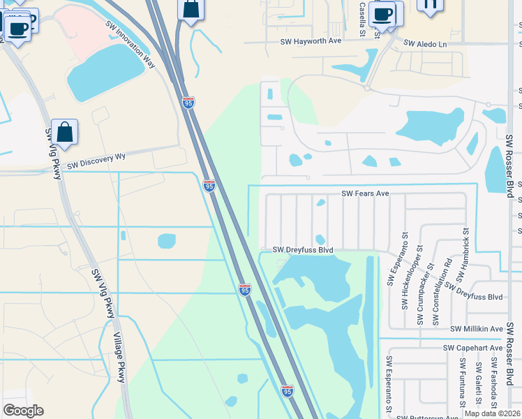 map of restaurants, bars, coffee shops, grocery stores, and more near 3118 Southwest Letchworth Street in Port St. Lucie