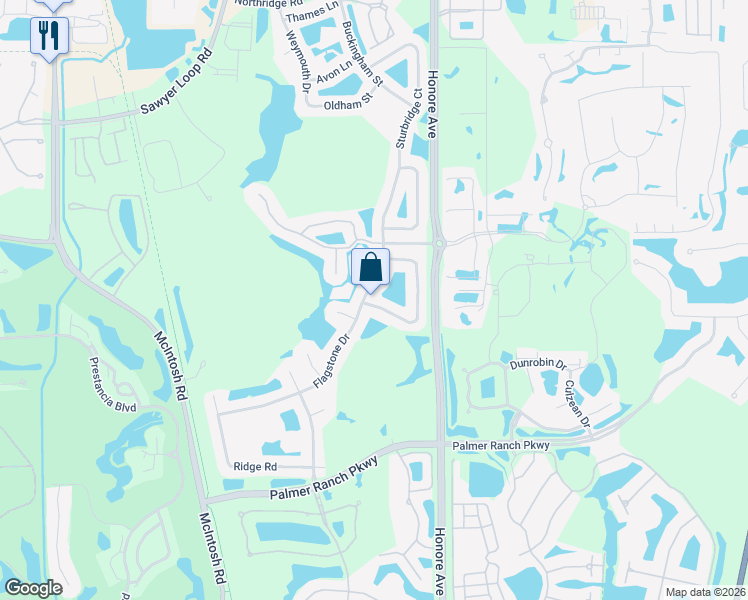 map of restaurants, bars, coffee shops, grocery stores, and more near 5261 Highbury Circle in Sarasota