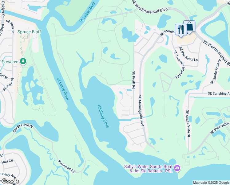 map of restaurants, bars, coffee shops, grocery stores, and more near 3100 Southeast Pruitt Road in Port St. Lucie