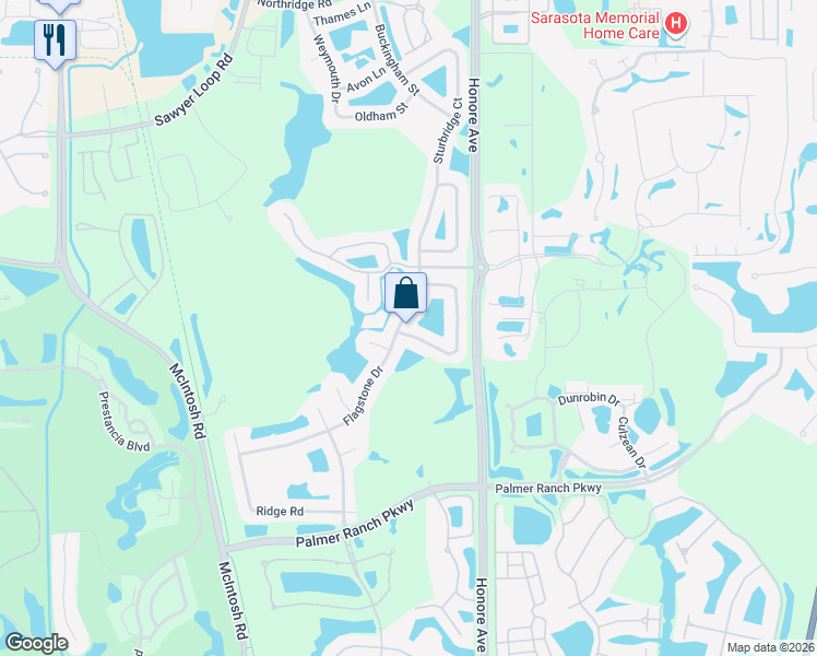 map of restaurants, bars, coffee shops, grocery stores, and more near 5261 Highbury Circle in Sarasota