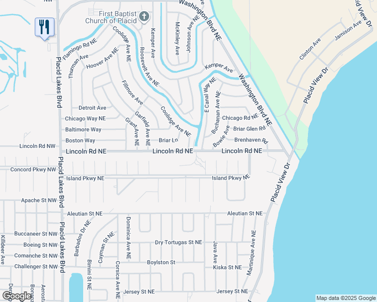 map of restaurants, bars, coffee shops, grocery stores, and more near 499 Lincoln Road Northeast in Lake Placid