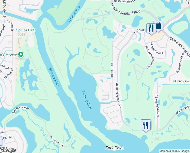 map of restaurants, bars, coffee shops, grocery stores, and more near 3100 Southeast Pruitt Road in Port St. Lucie