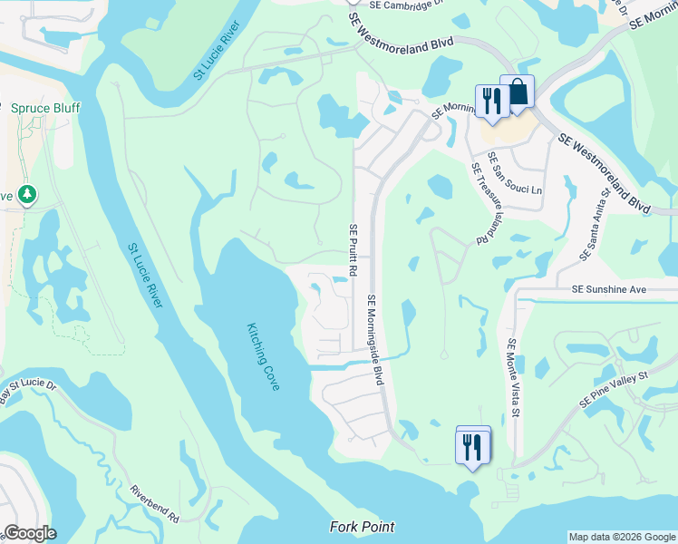 map of restaurants, bars, coffee shops, grocery stores, and more near 3100 Southeast Pruitt Road in Port St. Lucie