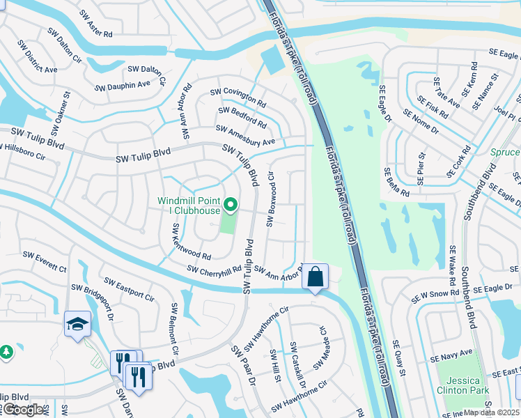map of restaurants, bars, coffee shops, grocery stores, and more near 388 Southwest Tulip Boulevard in Port St. Lucie