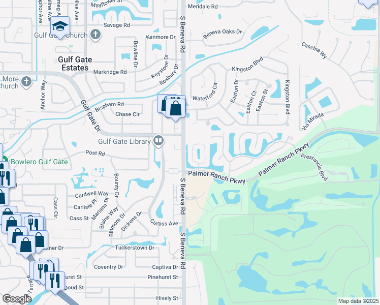 map of restaurants, bars, coffee shops, grocery stores, and more near 7118-7120 Rue De Palisades in Sarasota