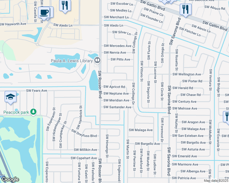 map of restaurants, bars, coffee shops, grocery stores, and more near 1613 Southwest Neptune Avenue in Port Saint Lucie