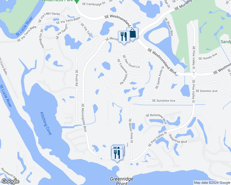 map of restaurants, bars, coffee shops, grocery stores, and more near 3005 Southeast Woodring Lane in Port St. Lucie