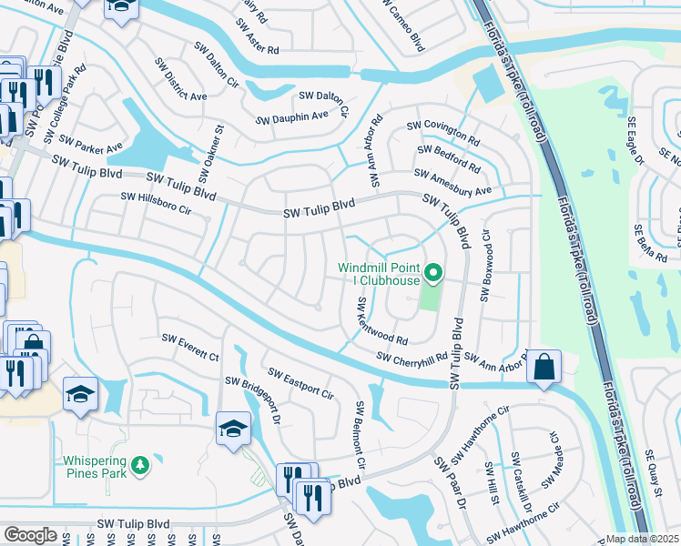 map of restaurants, bars, coffee shops, grocery stores, and more near 321 Southwest Winter Lane in Port St. Lucie