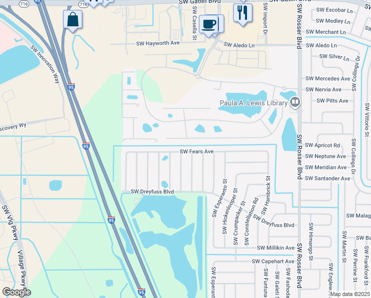 map of restaurants, bars, coffee shops, grocery stores, and more near 1952 James Port Drive in Port St. Lucie