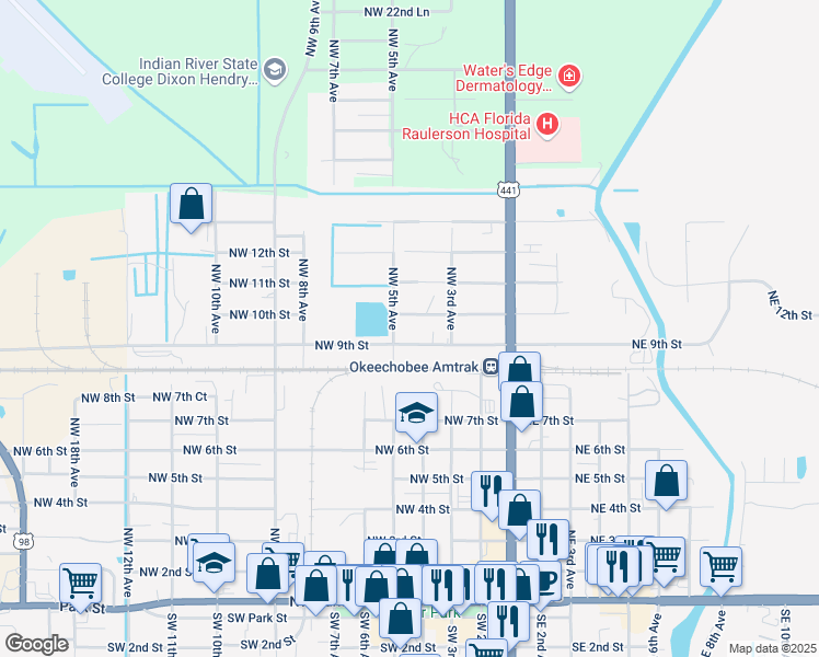 map of restaurants, bars, coffee shops, grocery stores, and more near 420 Northwest 9th Street in Okeechobee