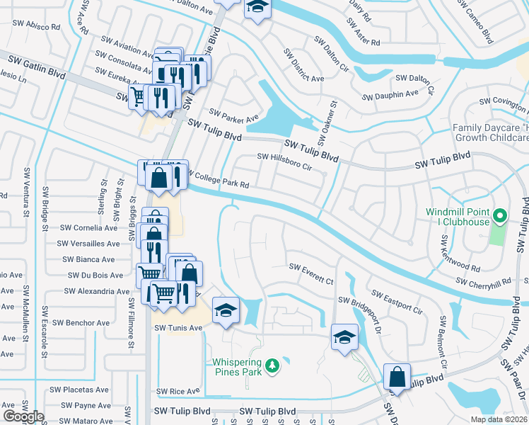 map of restaurants, bars, coffee shops, grocery stores, and more near 725 Southwest Belmont Circle in Port St. Lucie