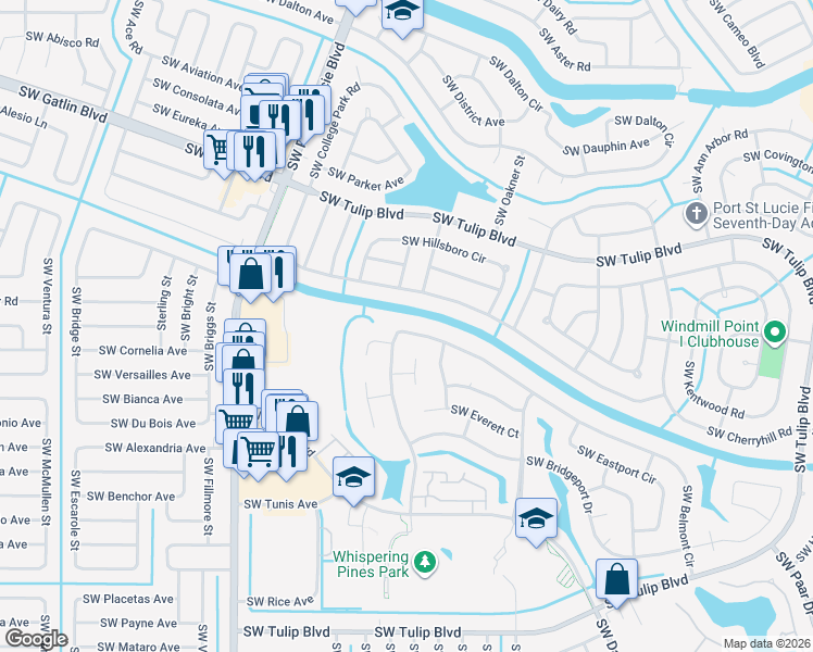 map of restaurants, bars, coffee shops, grocery stores, and more near 731 Southwest Belmont Circle in Port St. Lucie
