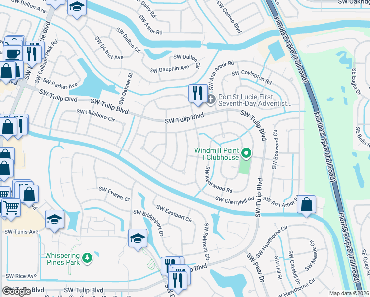 map of restaurants, bars, coffee shops, grocery stores, and more near 662 Southwest Homeland Road in Port St. Lucie