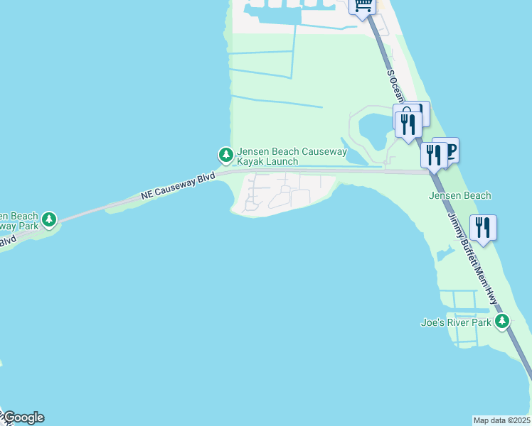 map of restaurants, bars, coffee shops, grocery stores, and more near 4084 Northeast Moon River Circle in Jensen Beach