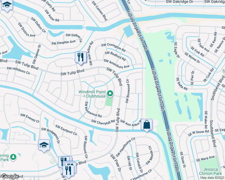 map of restaurants, bars, coffee shops, grocery stores, and more near 218 Southwest Homeland Road in Port St. Lucie