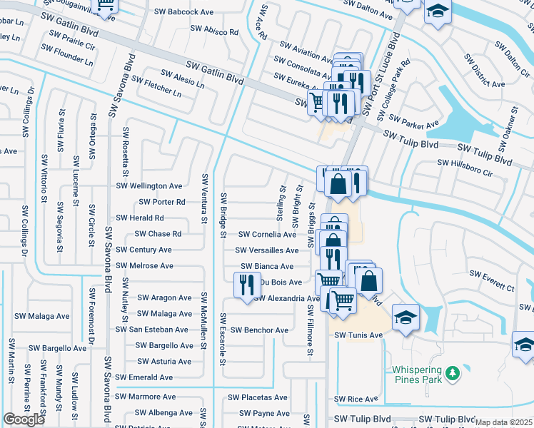 map of restaurants, bars, coffee shops, grocery stores, and more near 1017 Southwest Dubuque Avenue in Port St. Lucie
