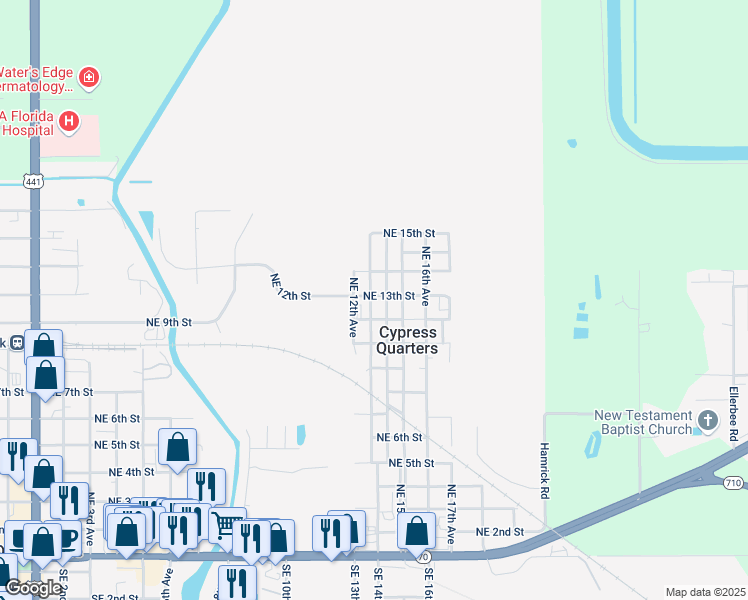map of restaurants, bars, coffee shops, grocery stores, and more near 1096 Northeast 13th Avenue in Okeechobee