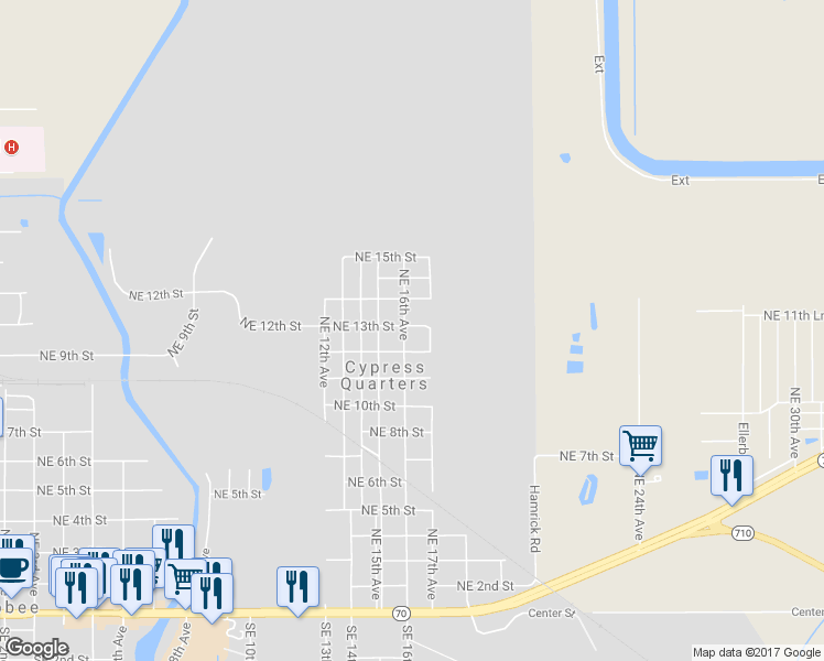map of restaurants, bars, coffee shops, grocery stores, and more near 1080 Northeast 16th Avenue in Okeechobee