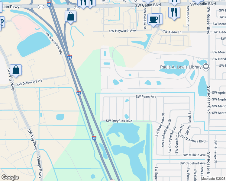 map of restaurants, bars, coffee shops, grocery stores, and more near 2166 Southwest Cape Cod Drive in Port St. Lucie