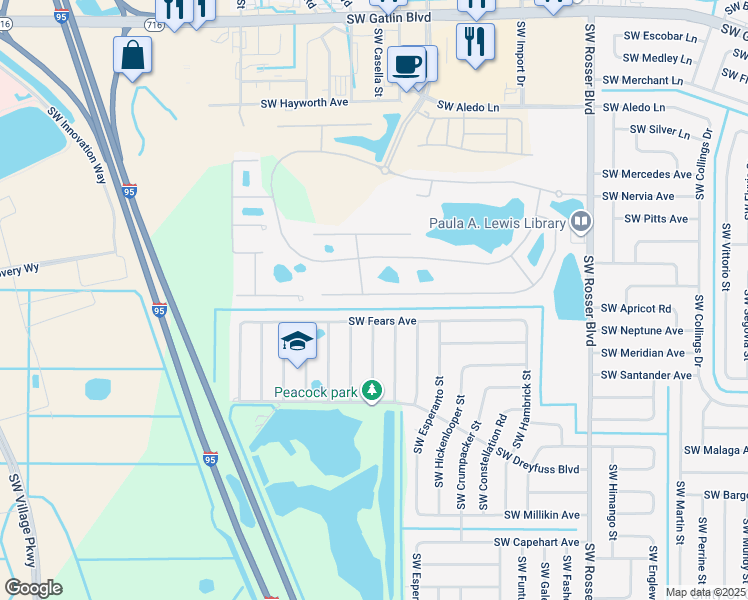 map of restaurants, bars, coffee shops, grocery stores, and more near 1952 James Port Drive in Port St. Lucie