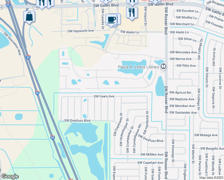 map of restaurants, bars, coffee shops, grocery stores, and more near 1912 James Port Drive in Port St. Lucie