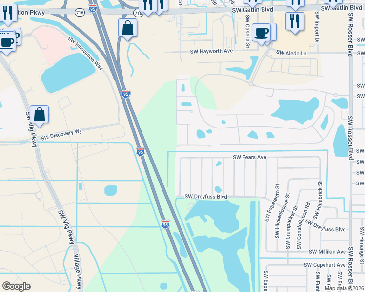 map of restaurants, bars, coffee shops, grocery stores, and more near 2226 Southwest Cape Cod Drive in Port St. Lucie