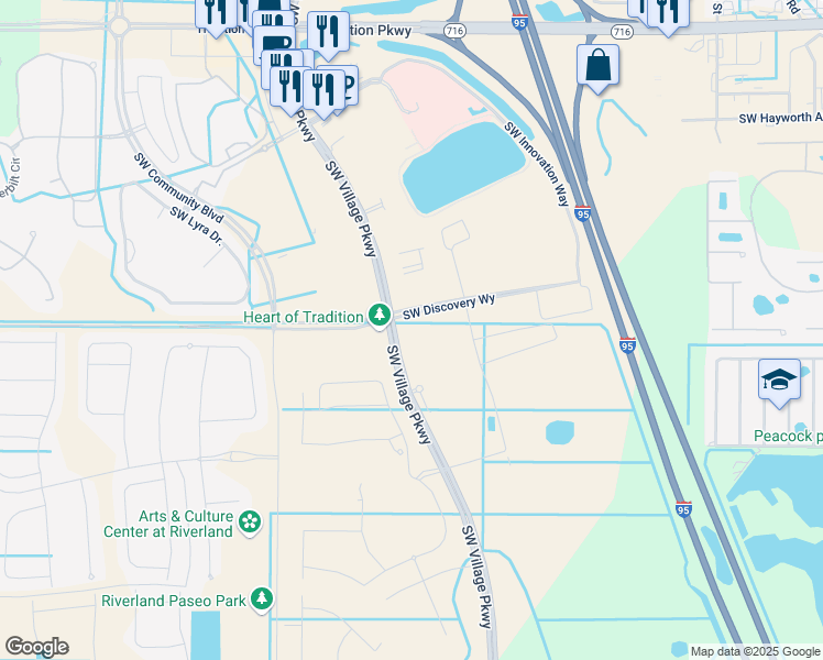 map of restaurants, bars, coffee shops, grocery stores, and more near 11350 Village Pakwy Drive in Port Saint Lucie