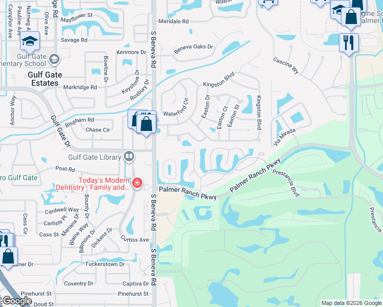 map of restaurants, bars, coffee shops, grocery stores, and more near 3864 Alamanda Drive in Sarasota