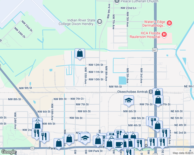 map of restaurants, bars, coffee shops, grocery stores, and more near 907 Northwest 10th Street in Okeechobee