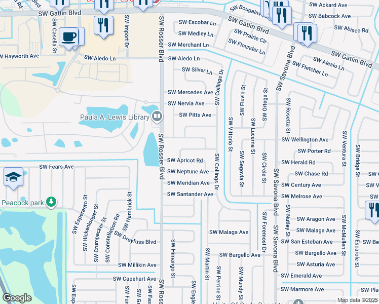map of restaurants, bars, coffee shops, grocery stores, and more near 1566 Southwest Flagami Road in Port St. Lucie