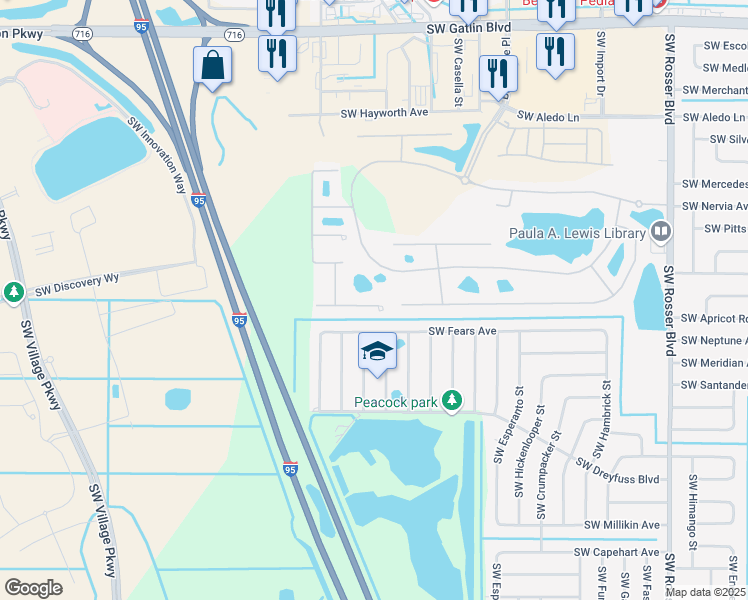 map of restaurants, bars, coffee shops, grocery stores, and more near 2125 Southwest Cape Cod Drive in Port St. Lucie