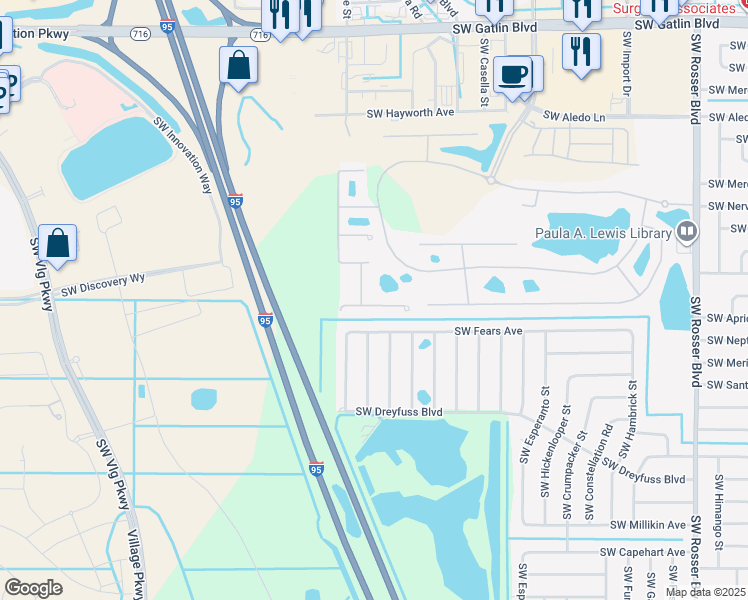 map of restaurants, bars, coffee shops, grocery stores, and more near 2178 Southwest Cape Cod Drive in Port St. Lucie