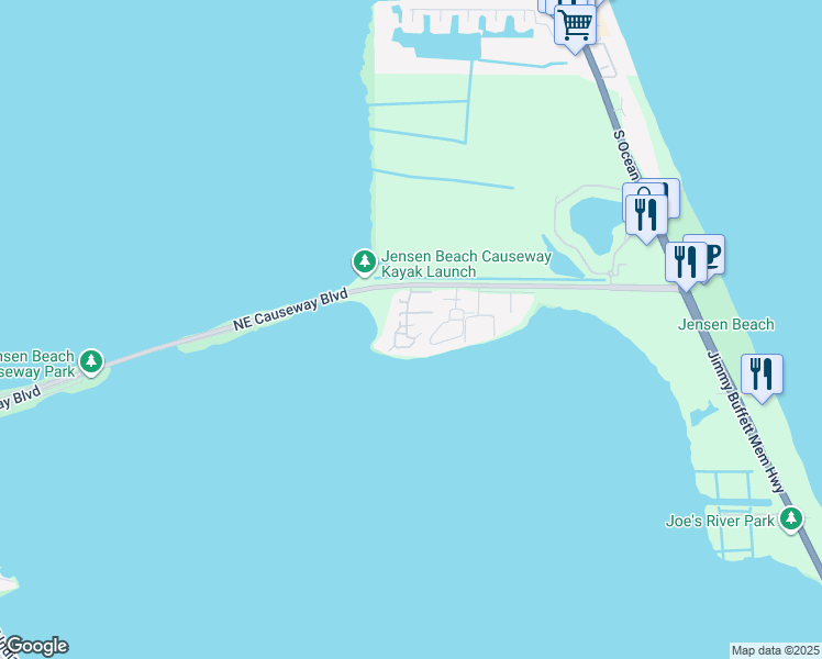 map of restaurants, bars, coffee shops, grocery stores, and more near 4084 Northeast Moon River Circle in Jensen Beach