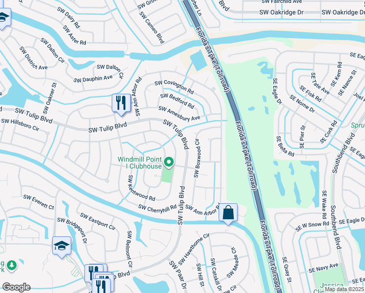 map of restaurants, bars, coffee shops, grocery stores, and more near 218 Southwest Homeland Road in Port St. Lucie