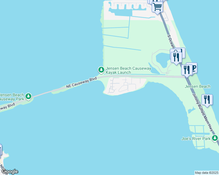 map of restaurants, bars, coffee shops, grocery stores, and more near 4042 Northeast Breakwater Drive in Jensen Beach