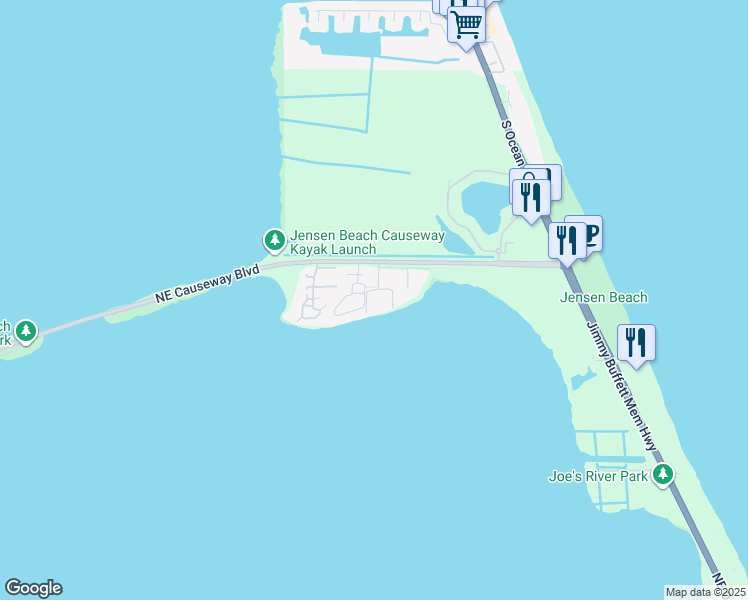 map of restaurants, bars, coffee shops, grocery stores, and more near 4139 Northeast Moon River Circle in Jensen Beach
