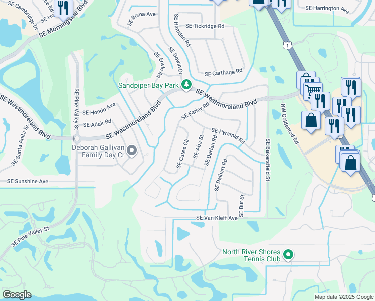 map of restaurants, bars, coffee shops, grocery stores, and more near 2918 Southeast Cates Circle in Port St. Lucie