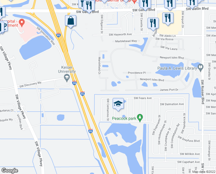 map of restaurants, bars, coffee shops, grocery stores, and more near 2933 Cedar Dunes Drive in Port St. Lucie