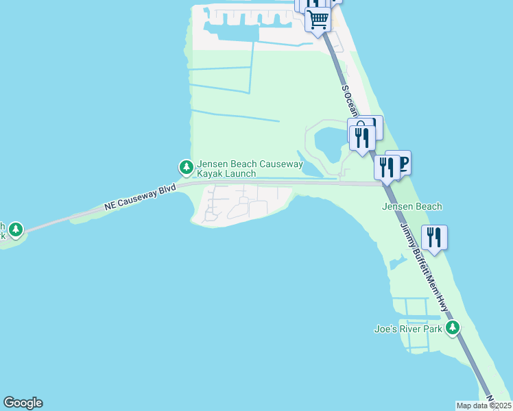 map of restaurants, bars, coffee shops, grocery stores, and more near 4139 Northeast Moon River Circle in Jensen Beach
