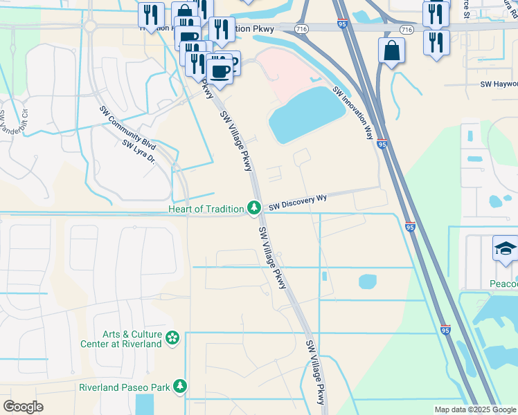 map of restaurants, bars, coffee shops, grocery stores, and more near Southwest Discovery Way in Port St. Lucie