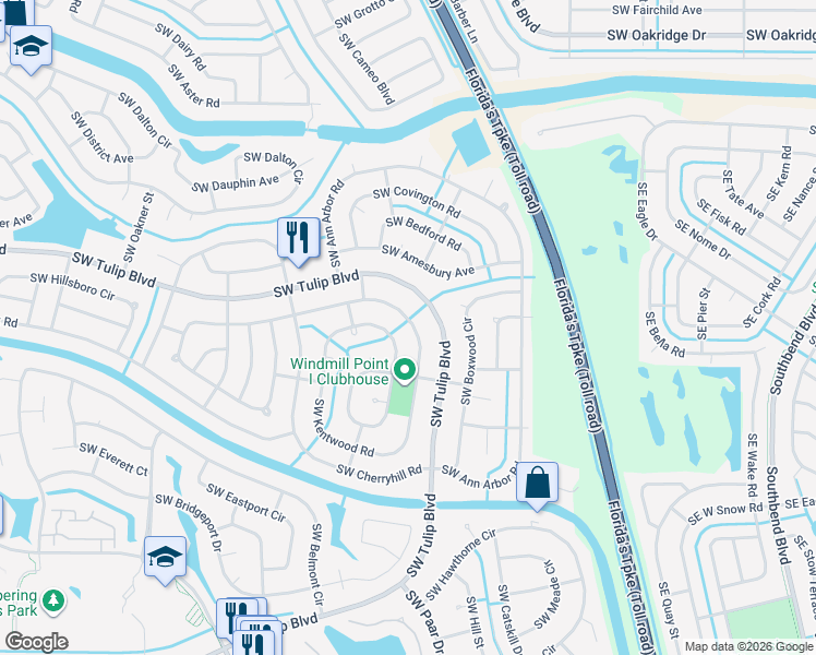 map of restaurants, bars, coffee shops, grocery stores, and more near 249 Southwest Homeland Road in Port St. Lucie