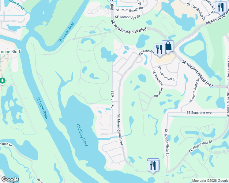 map of restaurants, bars, coffee shops, grocery stores, and more near 2983 Southeast Pruitt Road in Port St. Lucie