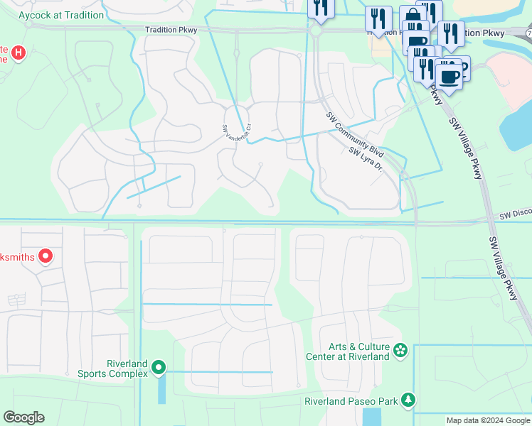 map of restaurants, bars, coffee shops, grocery stores, and more near 11585 Southwest Fieldstone Way in Port St. Lucie