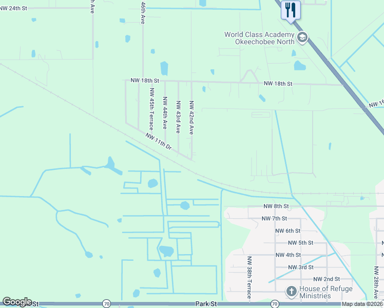 map of restaurants, bars, coffee shops, grocery stores, and more near 1252 Northwest 42nd Avenue in Okeechobee