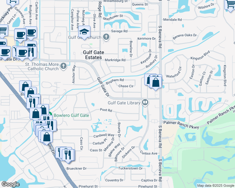 map of restaurants, bars, coffee shops, grocery stores, and more near 3067 Lockwood Terrace in Sarasota