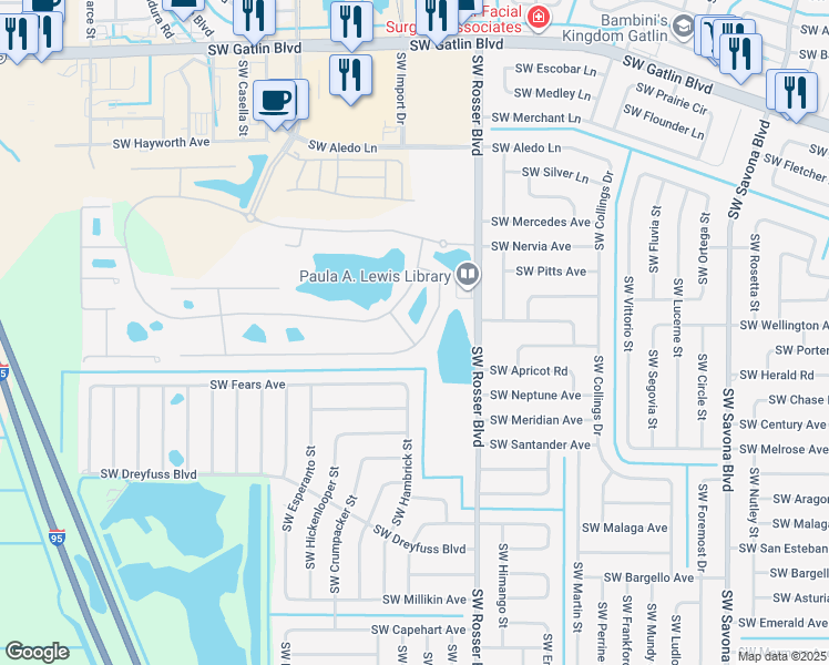 map of restaurants, bars, coffee shops, grocery stores, and more near 1748 James Port Drive in Port St. Lucie